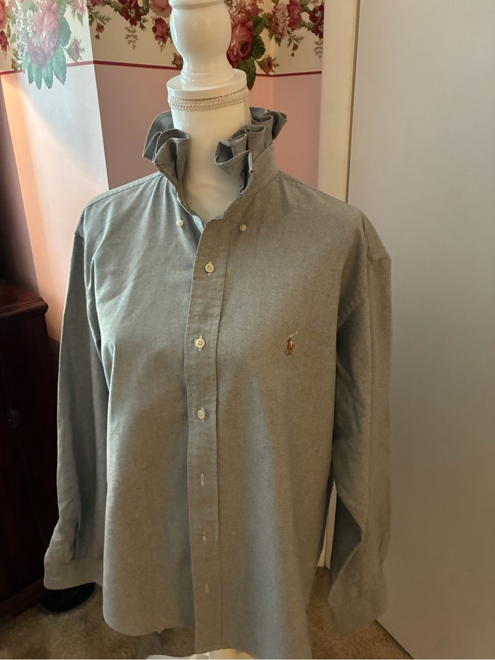Re-worked up-cycled ruffled collar shirt